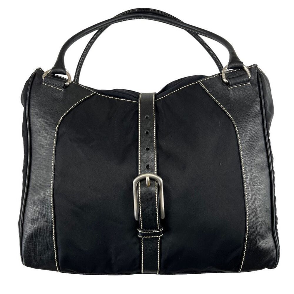 Prada Leather/Nylon Buckled Satchel Tote Bag
